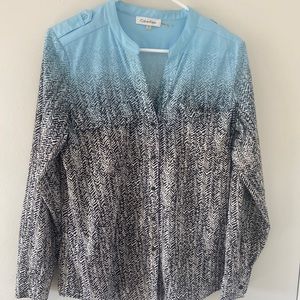 Calvin Klein Blue, Black & White Ombré Blouse - Excellent Condition